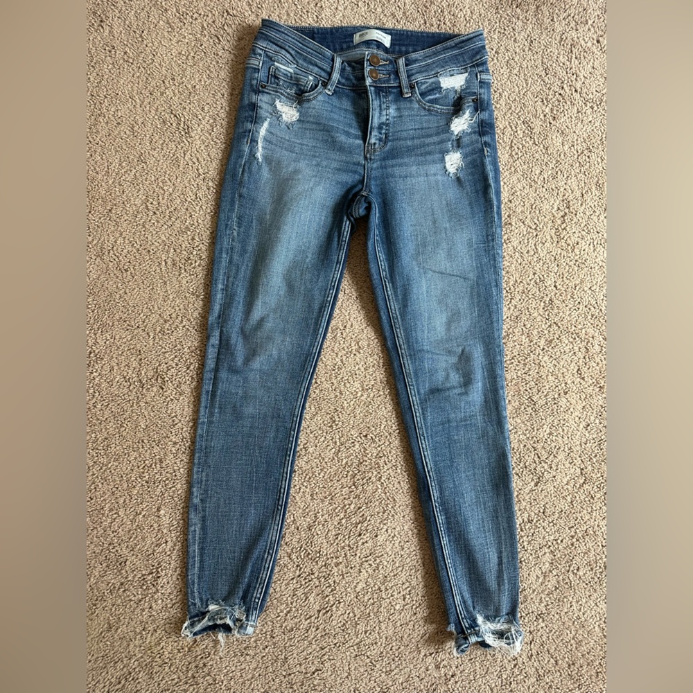 BKE Women's Blue Distressed Skinny Jeans